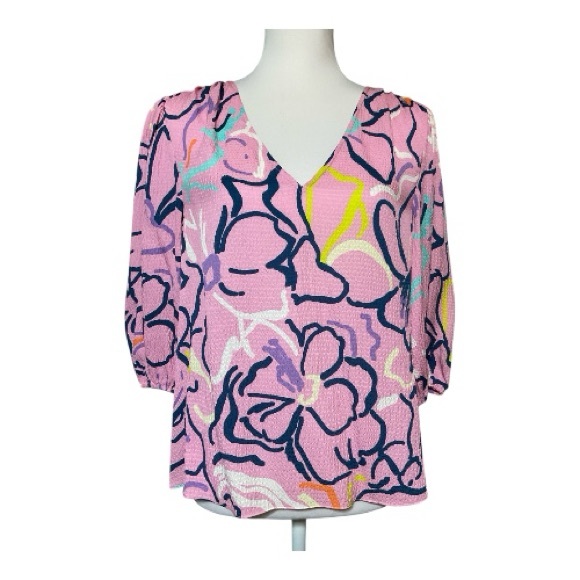 Tanya Taylor Tops - Tanya Taylor Camilla Squiggle Floral Silk Top Size 6